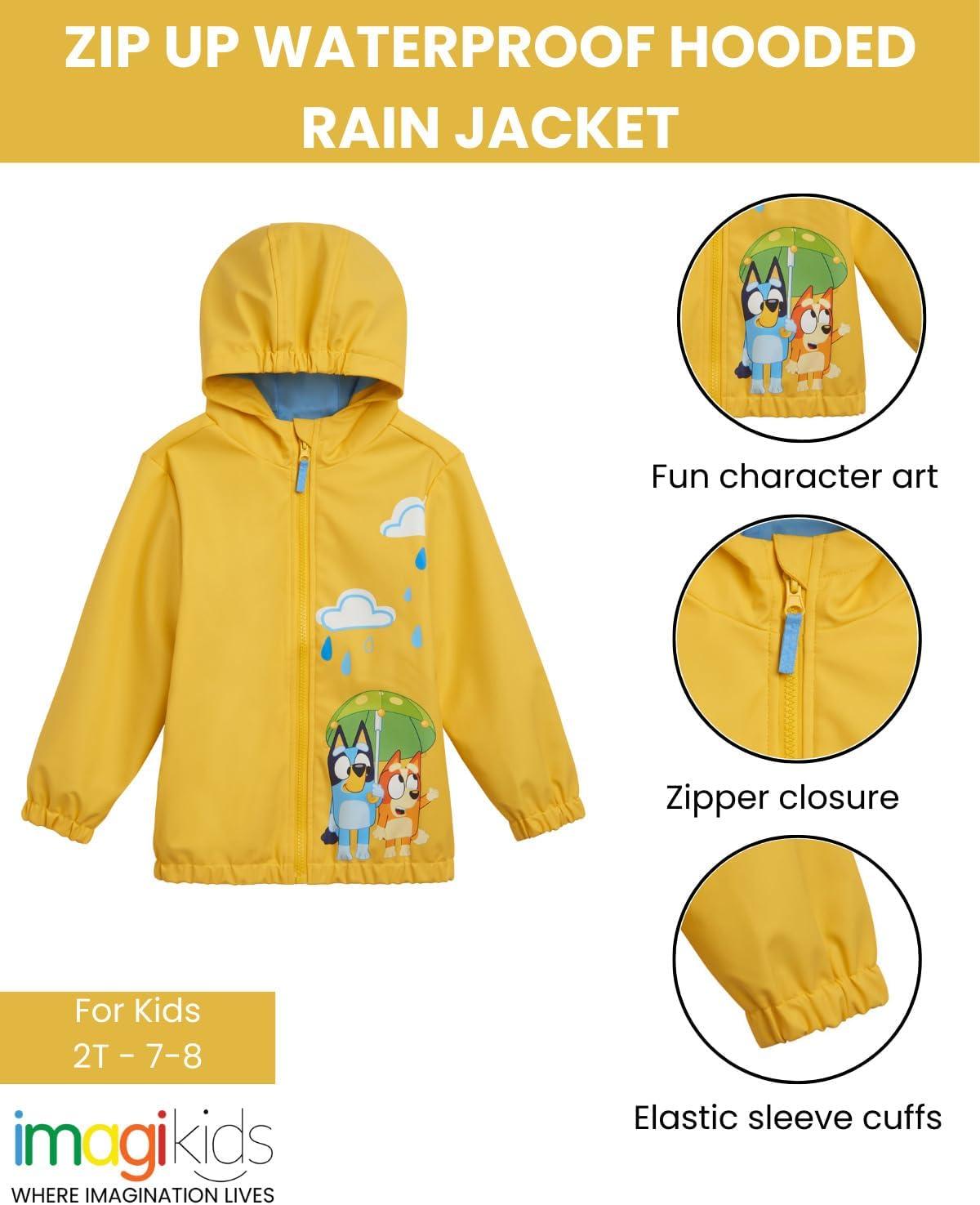 imageBluey Yellow Zip Up Waterproof Rain Jacket Toddler to Little Kid Sizes 2T 78Yellow
