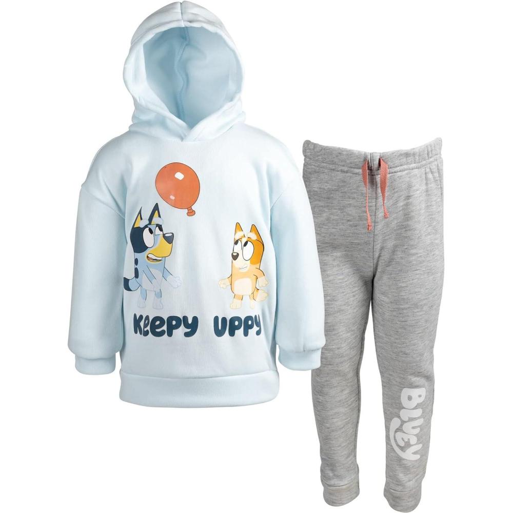 imageBluey Fleece Pullover Hoodie and Pants Outfit Set Toddler to Little Kid Sizes 2T 78Blue Grey