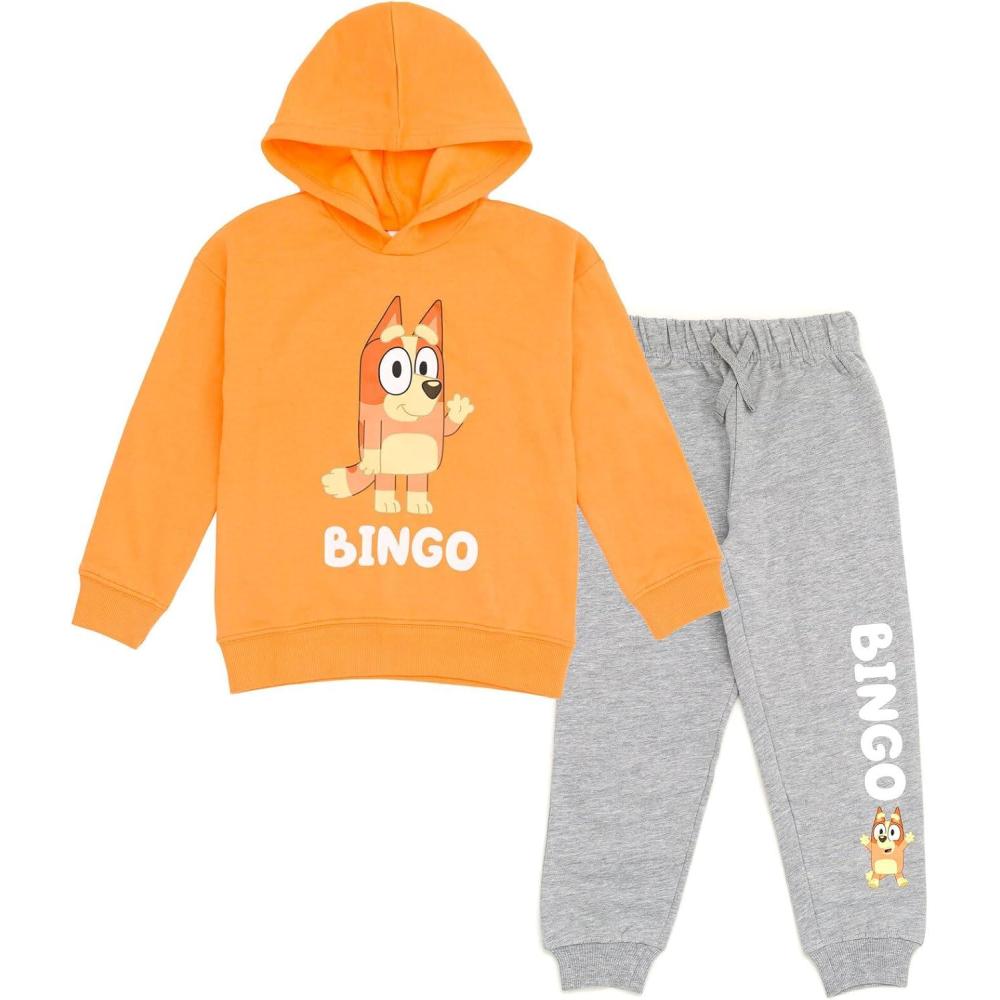 imageBluey Fleece Pullover Hoodie and Pants Outfit Set Toddler to Little Kid Sizes 2T  78Orange  Gray
