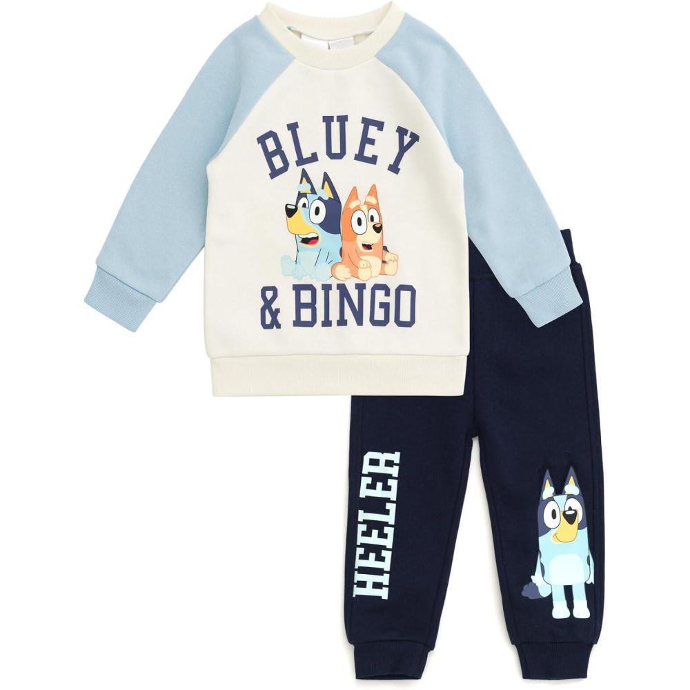 imageBluey Fleece Sweatshirt and Jogger Pants Outfit Set Infant to Big Kid Sizes 12 Months  1416White  Navy