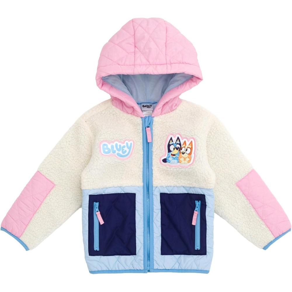 imageBluey Girls Faux Shearling Zip Up Hooded Jacket Toddler to Big Kid Sizes 2T 1416Pink Blue