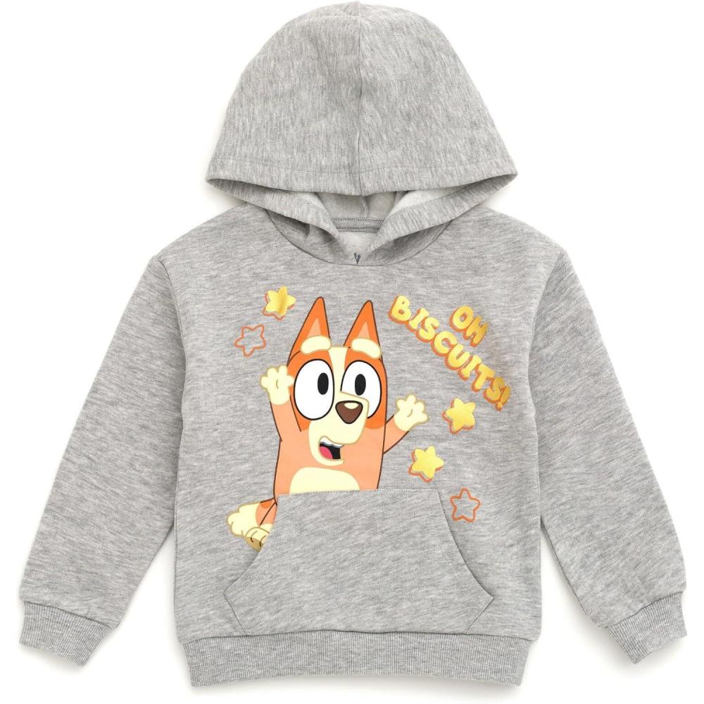 imageBluey Girls Fleece Hoodie Toddler to Big Kid Sizes 2T 1416Heather Gray Bingo