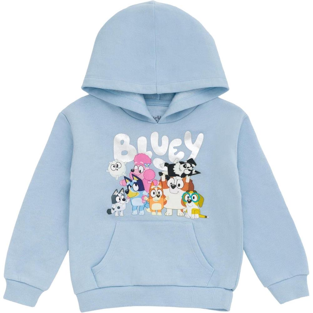 imageBluey Girls Fleece Hoodie Toddler to Big Kid Sizes 2T  1416Light Blue  Bluey  Friends