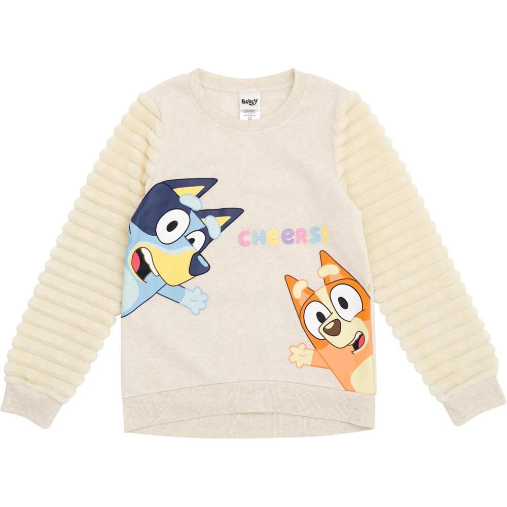 imageBluey Girls Fleece Sweatshirt with Faux Fur Sleeves Toddler to Big Kid Sizes 2T 1012White