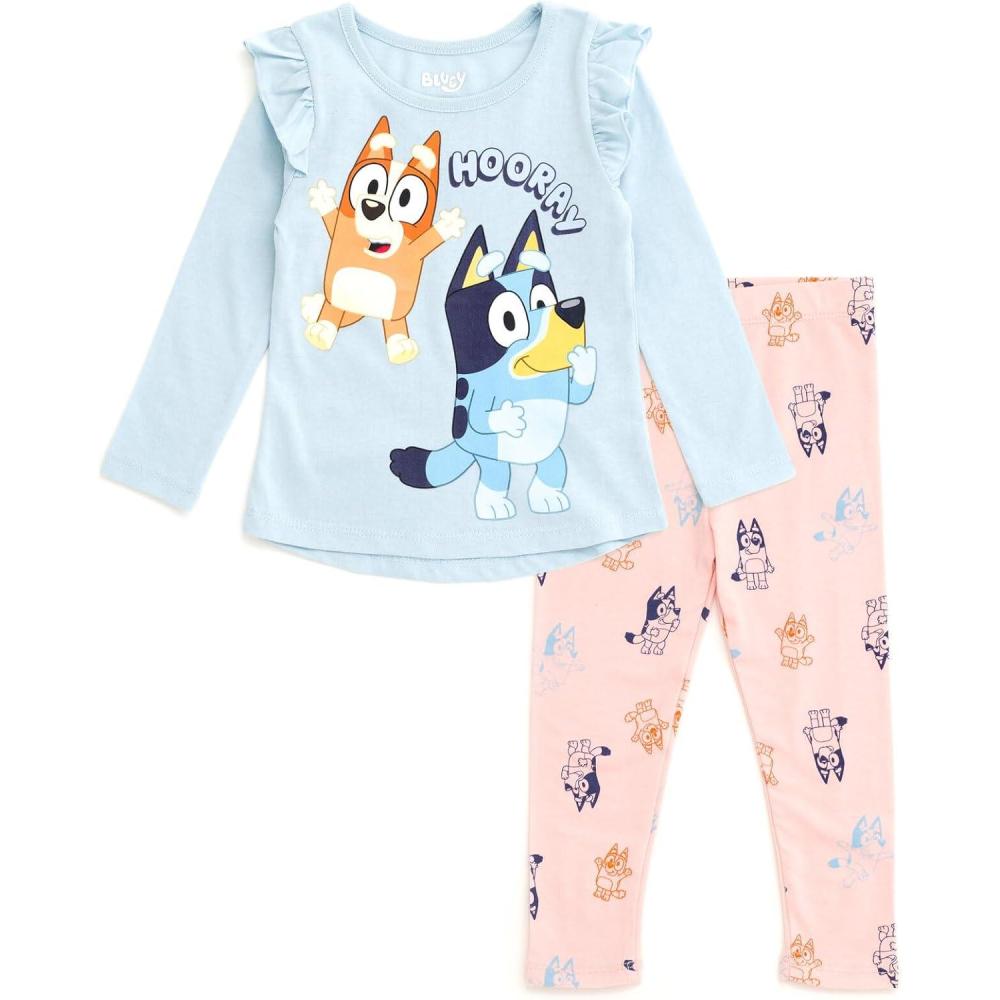 imageBluey Girls TShirt and Leggings Outfit Set Toddler to Big Kid Sizes 2T  1012Blue  Pink