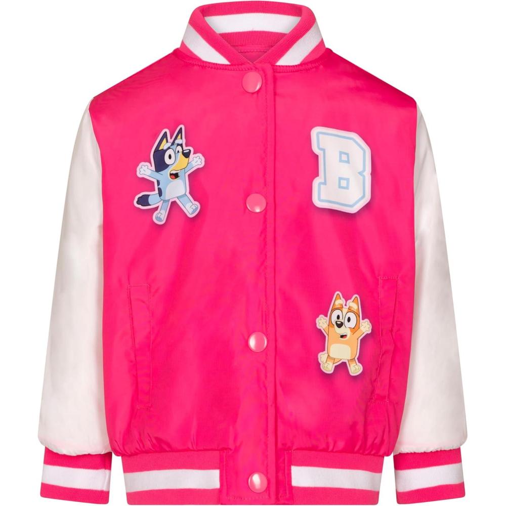 imageBluey Girls Varsity Bomber Jacket Toddler to Big Kid Sizes 2T  1012Pink