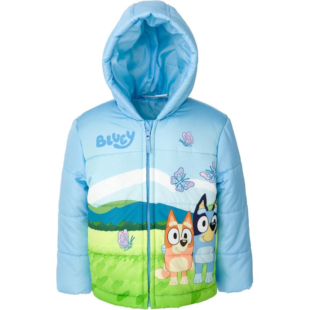 imageBluey Girls Zip Up Puffer Jacket Toddler to Little Kid Sizes 2T  78Sky Blue
