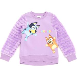 Bluey Girls Fleece Sweatshirt with Faux Fur Sleeves Toddler to Big Kid Sizes (2T – 10-12)(Lilac)