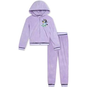 Bluey Girls Velour Zip Up Hoodie and Jogger Pants Outfit Set Toddler to Big Kid Sizes (2T – 10-12)(Lavender  Bluey)