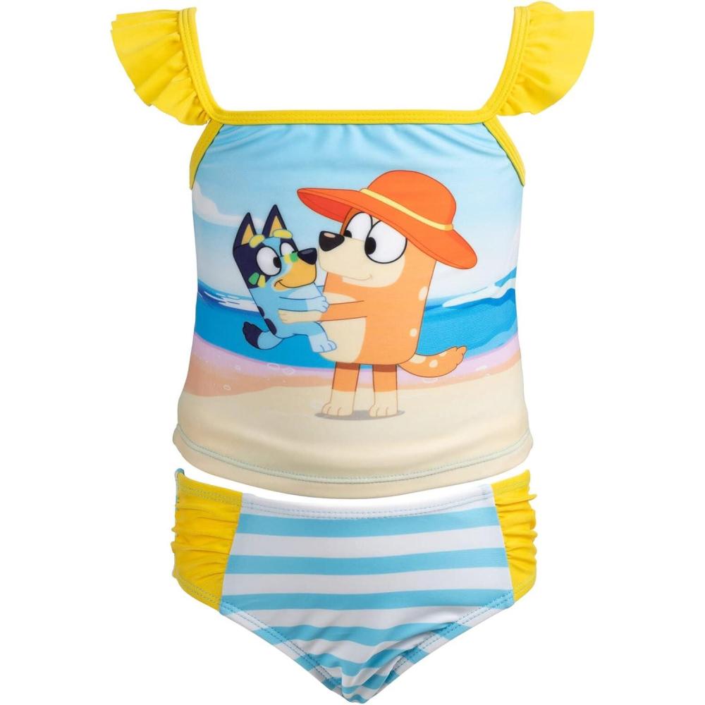 imageBluey Girls UPF 50 Tankini Top and Bikini Bottom Swim Set Toddler to Big Kid Sizes 2T  1012Blue