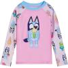 Bluey Girls Raglan Rash Guard and Bikini Bottom UPF 50+ Swim Set Toddler to Big Kid Sizes (2T – 10-12)(Pink)