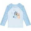 Bluey Girls Raglan Rash Guard and Bikini Bottom UPF 50+ Swim Set Toddler to Big Kid Sizes (2T – 10-12)(Sky Blue)
