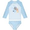Bluey Girls Raglan Rash Guard and Bikini Bottom UPF 50+ Swim Set Toddler to Big Kid Sizes (2T – 10-12)(Sky Blue)