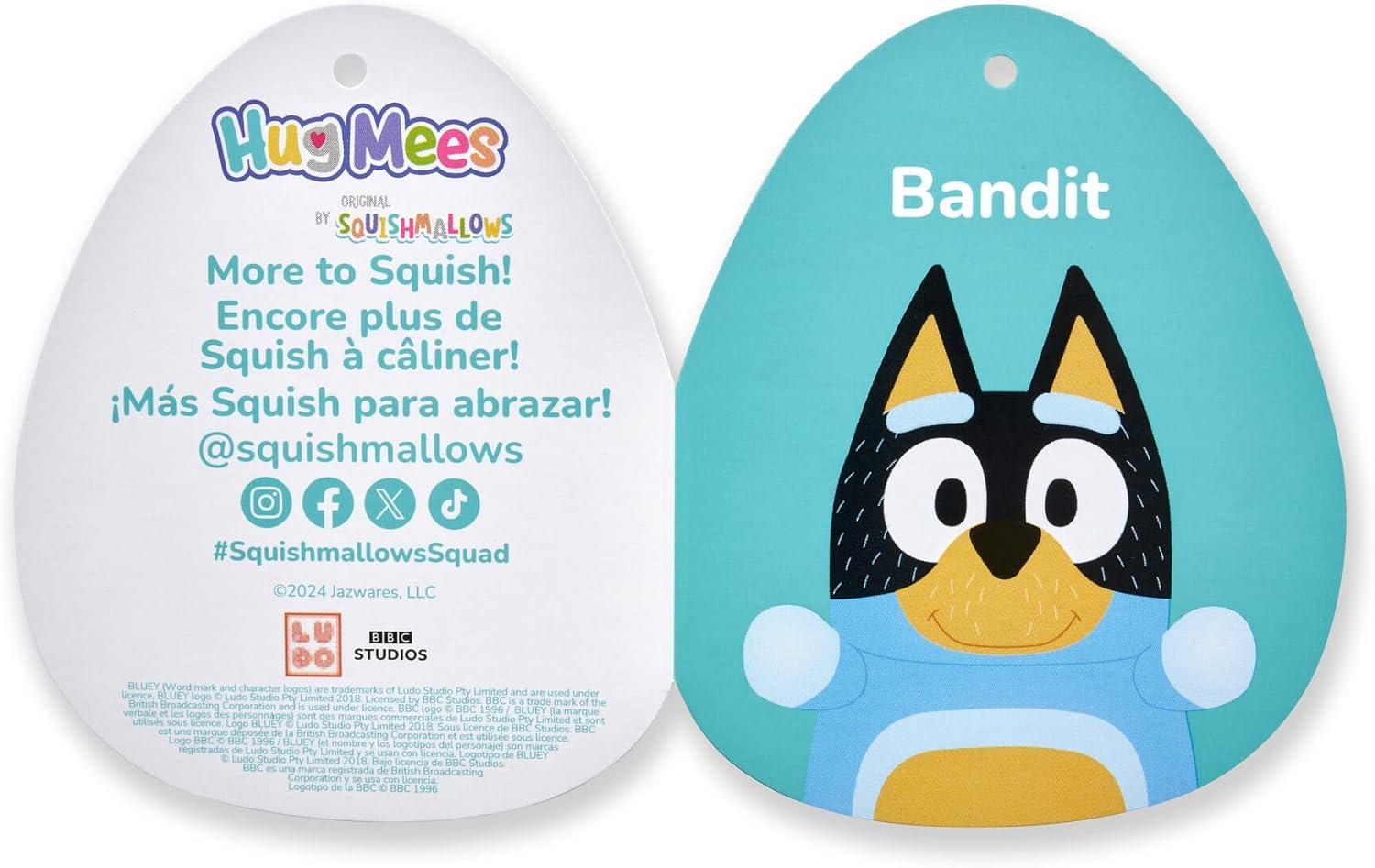 imageSquishmallows Original 10Inch Bluey HugMees MediumSized Ultrasoft Official Jazwares PlushBandit