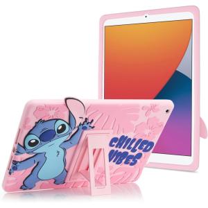 Bluey Kids iPad Case – 10.2 Case for iPad 9th/8th/7th Generation – 2019/2020/2021 Tablet Cover with Stand, Shockproof Silicone Protector(Lilo&Stitch – Pink)