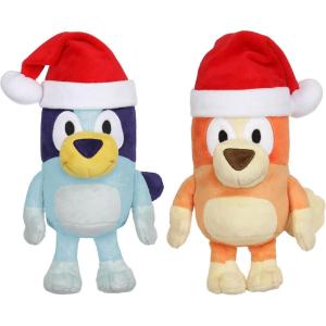 Bluey Unicorse & Bob Bilby Hand Puppet Plush 2-Pack – 8-9” Soft Deluxe Fabric, Embroidered Details, Perfect for Toddler Hands, Imaginative Play, Official Bluey Toys, Amazon Exclusive(Santa Hat Bluey & Bingo)