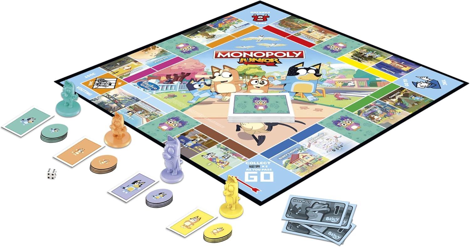 imageHasbro Gaming Monopoly Junior Bluey Edition Board Game Kids Play as Bluey Bingo Mum amp Dad for Girls amp Boys Ages 5 Amazon Exclusive