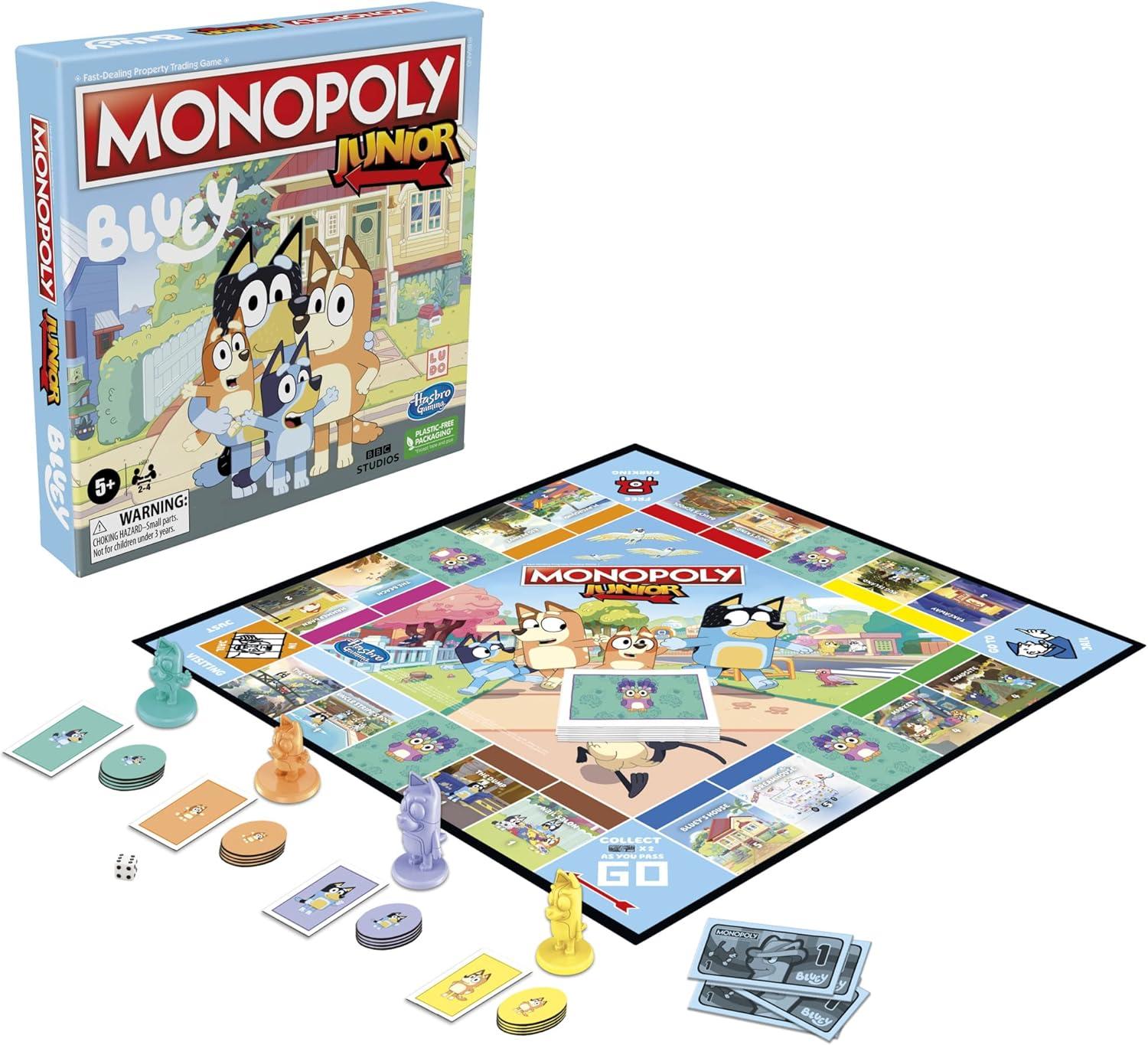 imageHasbro Gaming Monopoly Junior Bluey Edition Board Game Kids Play as Bluey Bingo Mum amp Dad for Girls amp Boys Ages 5 Amazon Exclusive