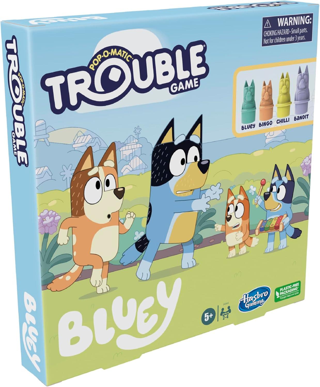 imageHasbro Gaming Trouble Bluey Edition Board Game for Kids 24 Players Race Bluey Bingo Bandit or Chilli to The Finish Ages 5 and Up Amazon Exclusive1 unit