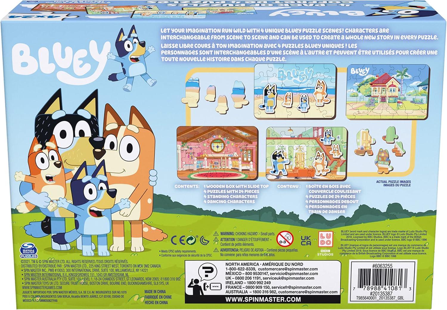 imageSpin Master Games Bluey Puzzles 4Pack Wooden Jigsaw Puzzles for Preschoolers 24 Pieces Each Interchangeable Pieces Bluey Birthday Gifts for Kids Ages 3 amp Up