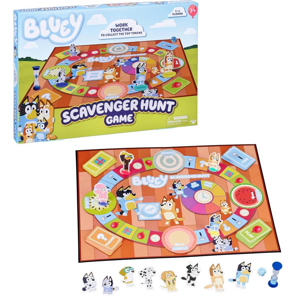 imageBluey Scavenger Hunt Board Game Cooperative Play with 4 Exclusive MiniFigures Indoor Games for Kids Ages 5 Fun Toy Token Collecting GameScavenger Hunt Game