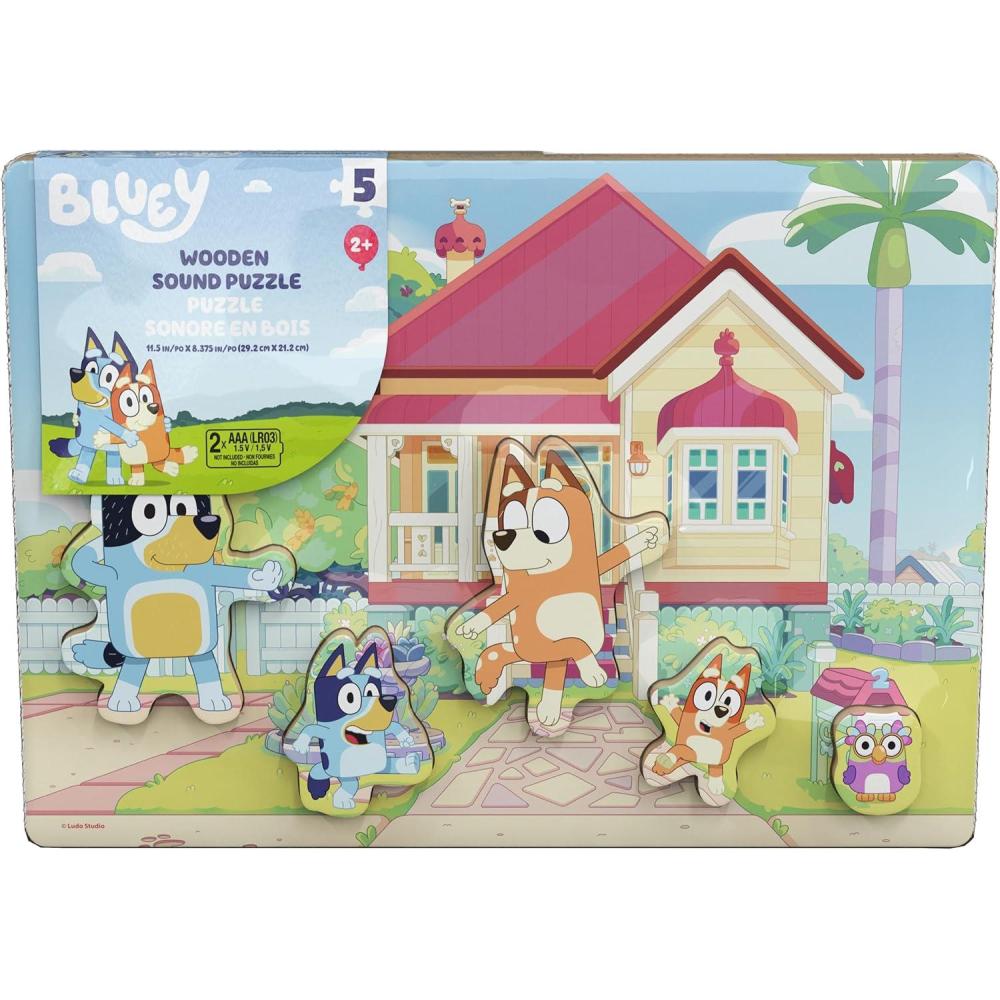 imageSpin Master Games Bluey Sound Puzzle 5Piece Wood Puzzle for Toddlers amp Kids Featuring Bluey amp Family with Sounds Wooden Toddler Learning Toy Easter Gift Ages 3 amp Up