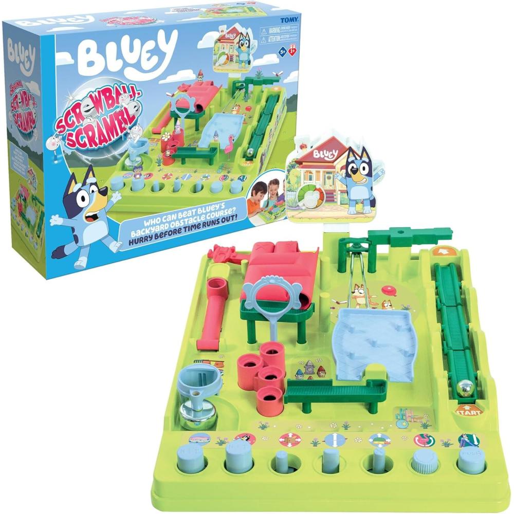imageTOMY Bluey Screwball Scramble Marble Maze BeatTheClock Obstacle Course amp Marble Run Skill amp Dexterity Challenge 14 Players Ages 5Bluey Screwball Scramble