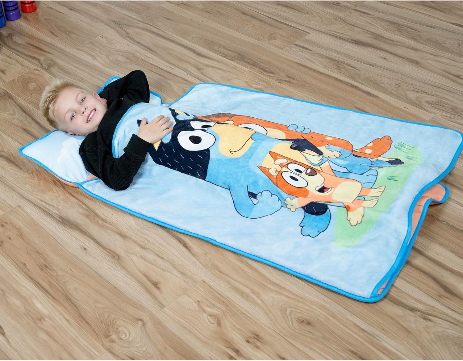 imageBluey Kids NapMat Set Includes Pillow and Plush Blanket Great for Boys or Girls Napping During Daycare or Preschool Fits Toddlers and Young ChildrenToddler
