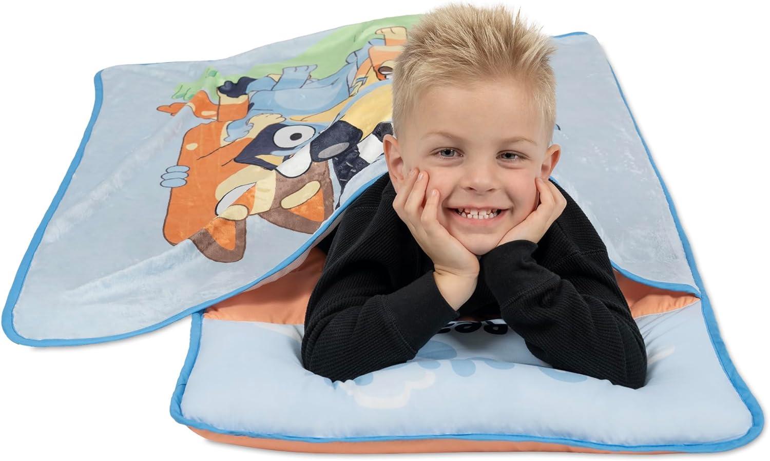 imageBluey Kids NapMat Set Includes Pillow and Plush Blanket Great for Boys or Girls Napping During Daycare or Preschool Fits Toddlers and Young ChildrenToddler