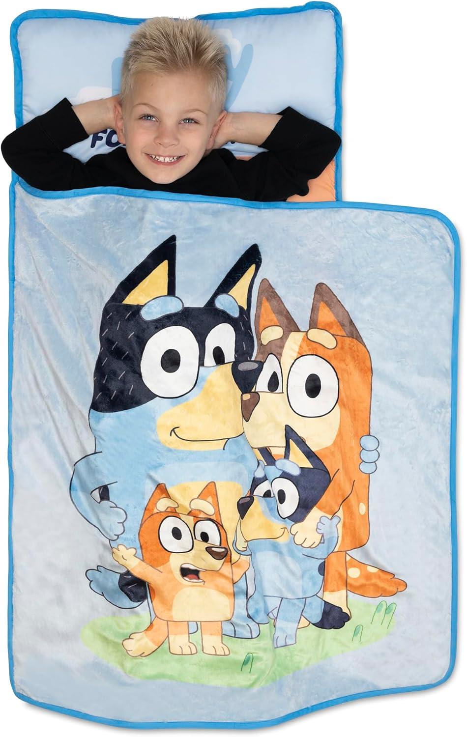 imageBluey Kids NapMat Set Includes Pillow and Plush Blanket Great for Boys or Girls Napping During Daycare or Preschool Fits Toddlers and Young ChildrenToddler
