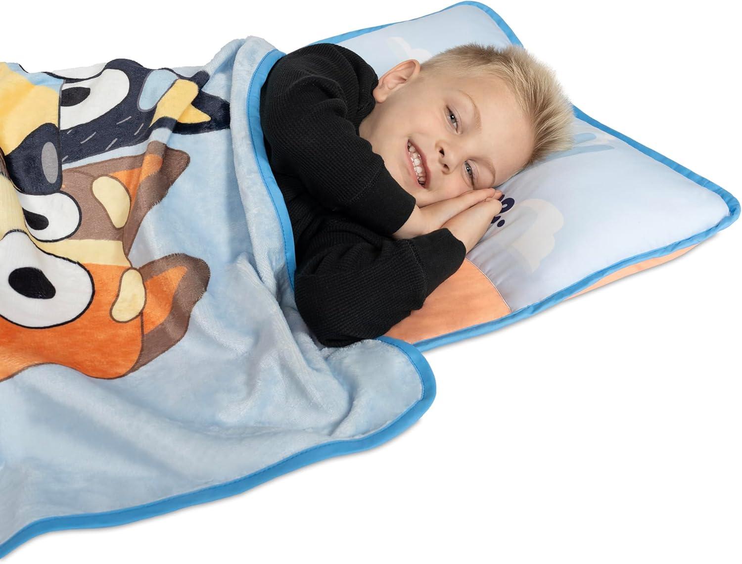 imageBluey Kids NapMat Set Includes Pillow and Plush Blanket Great for Boys or Girls Napping During Daycare or Preschool Fits Toddlers and Young ChildrenToddler
