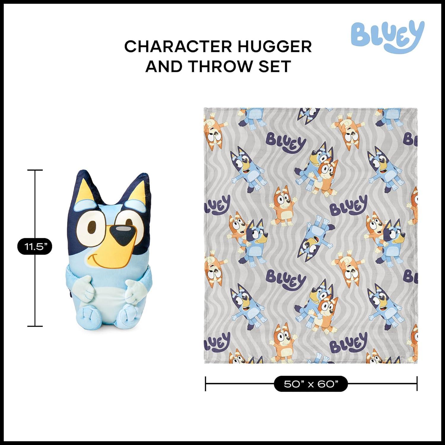 imageBluey Throw amp Plush Hugger Set 50x60 Silk Touch Blanket with 3D Character Pillow Soft Cozy Blanket for Kids and ToddlersBluey Fun