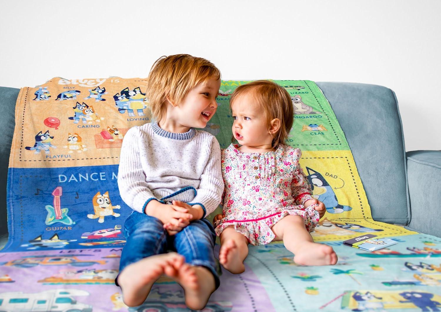 imageJay Franco Bluey Early Education Learning Blanket Measures 60 x 90 Inches Super Soft Plush Teaching Blanket for Children Music Vehicles amp Animals Kids BeddingMulti Bluey