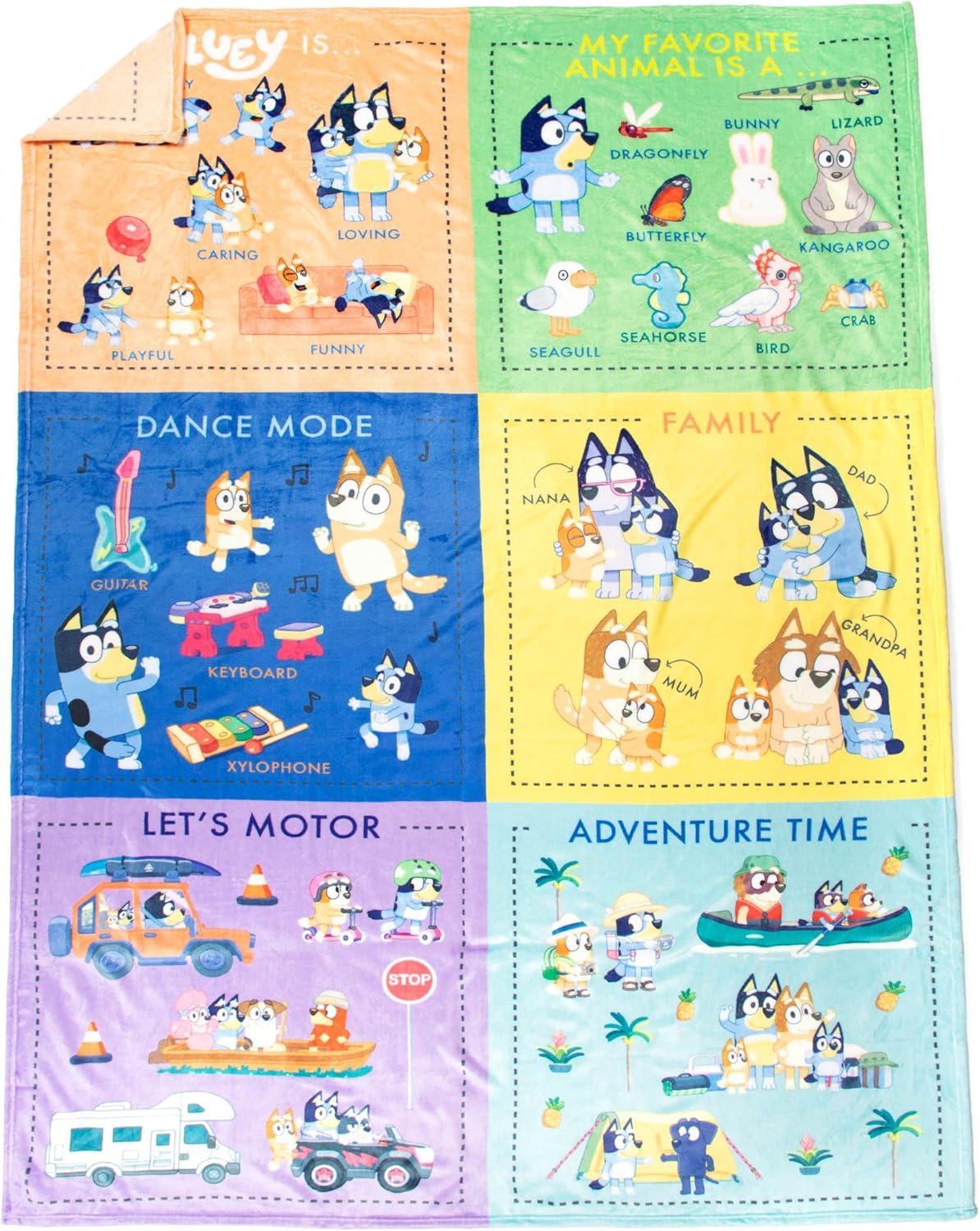 imageJay Franco Bluey Early Education Learning Blanket Measures 60 x 90 Inches Super Soft Plush Teaching Blanket for Children Music Vehicles amp Animals Kids BeddingMulti Bluey