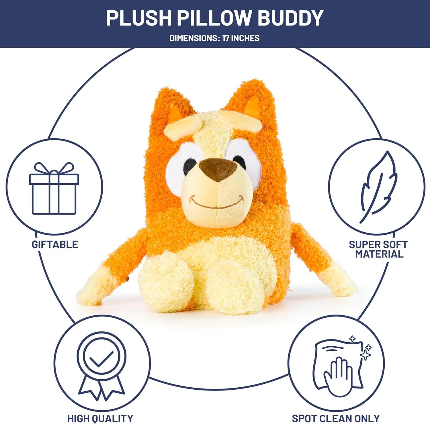 imageJay Franco Bluey Plush Pillow Buddy Soft Plushie Stuffed Pillow 17 Inches Orange BingoOrange Bingo