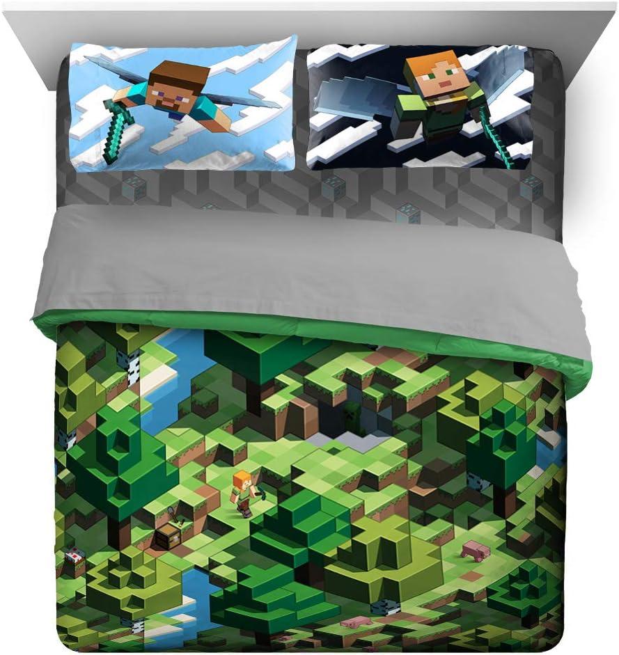 imageJay Franco Bluey amp Bingo 5 Piece Twin Size Bed Set Includes Comforter amp Sheet Set Super Soft Kids Bedding Fade Resistant Microfiber Official Bluey ProductGreen Minecraft