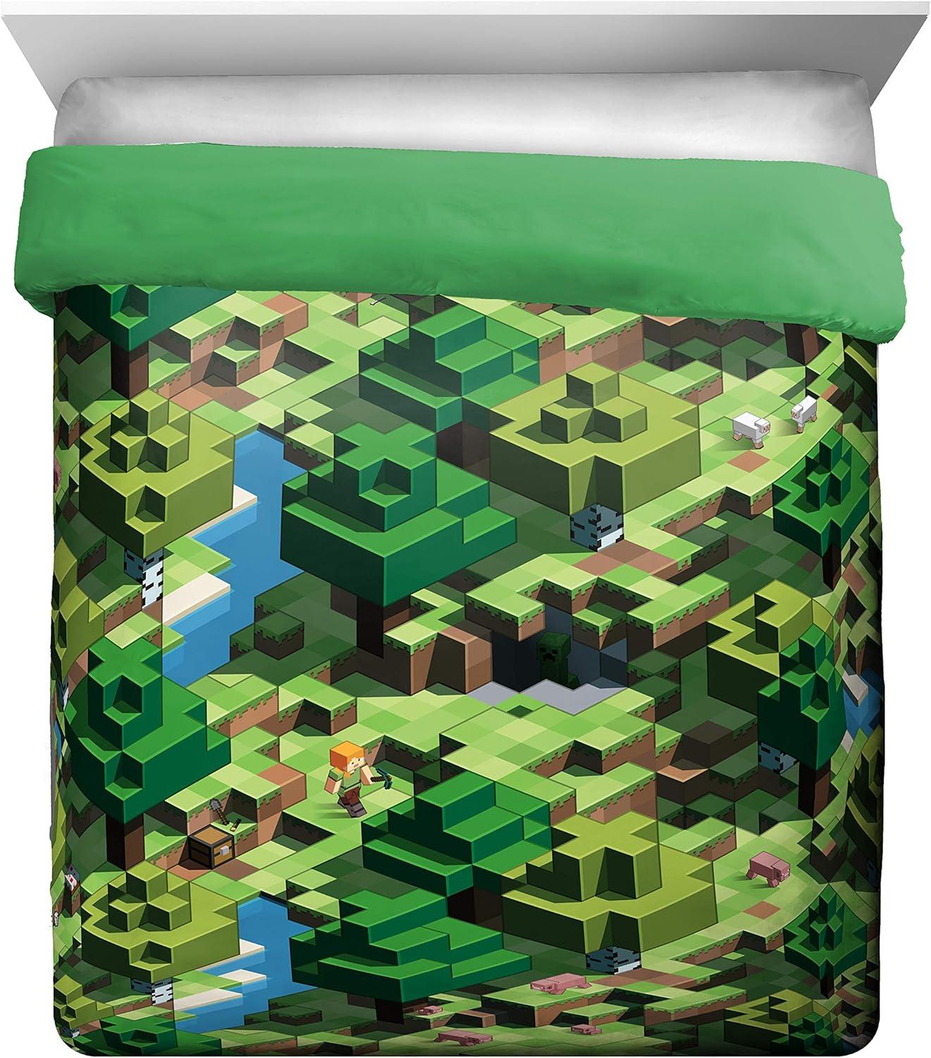 imageJay Franco Bluey amp Bingo 5 Piece Twin Size Bed Set Includes Comforter amp Sheet Set Super Soft Kids Bedding Fade Resistant Microfiber Official Bluey ProductGreen Minecraft
