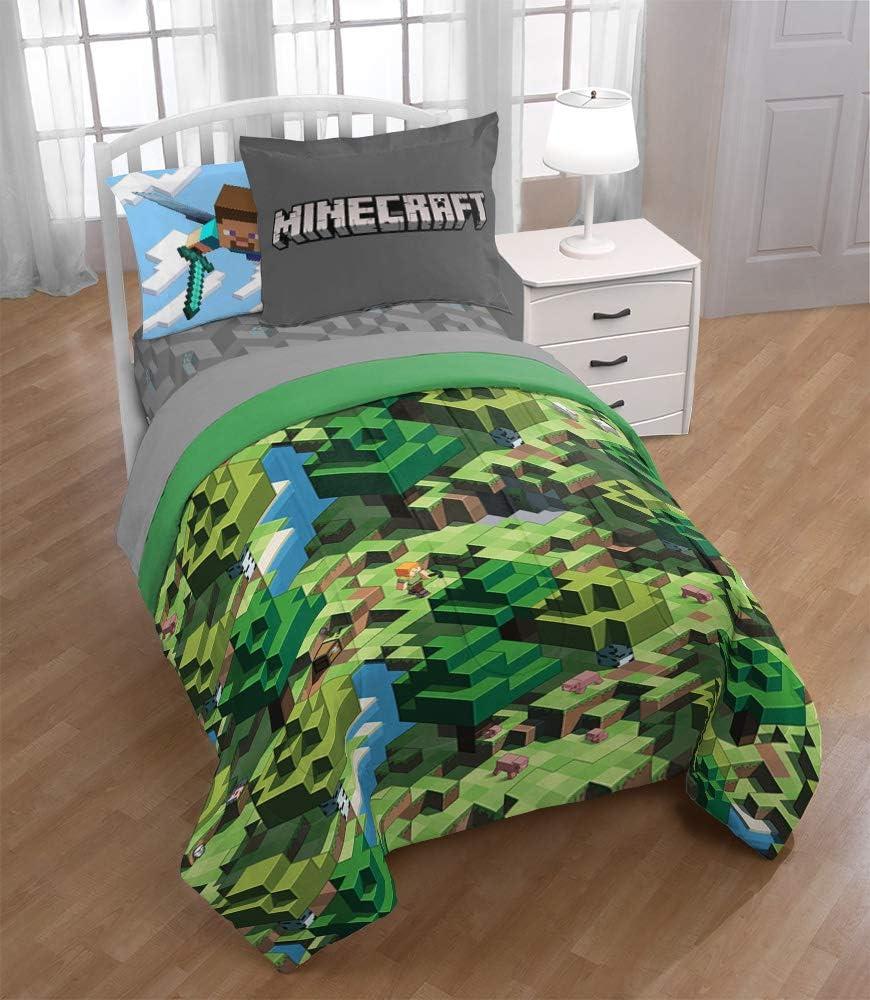 imageJay Franco Bluey amp Bingo 5 Piece Twin Size Bed Set Includes Comforter amp Sheet Set Super Soft Kids Bedding Fade Resistant Microfiber Official Bluey ProductGreen Minecraft