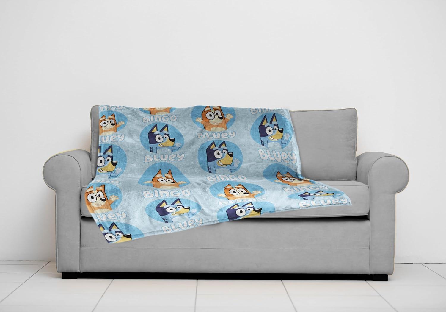 imageJay Franco Bluey amp Bingo Plush Throw Blanket for Boys amp Girls 46 x 60 Soft Fleece Kids Blanket for Bedroom Couch amp Travel Official Licensed ProductBlue Bluey