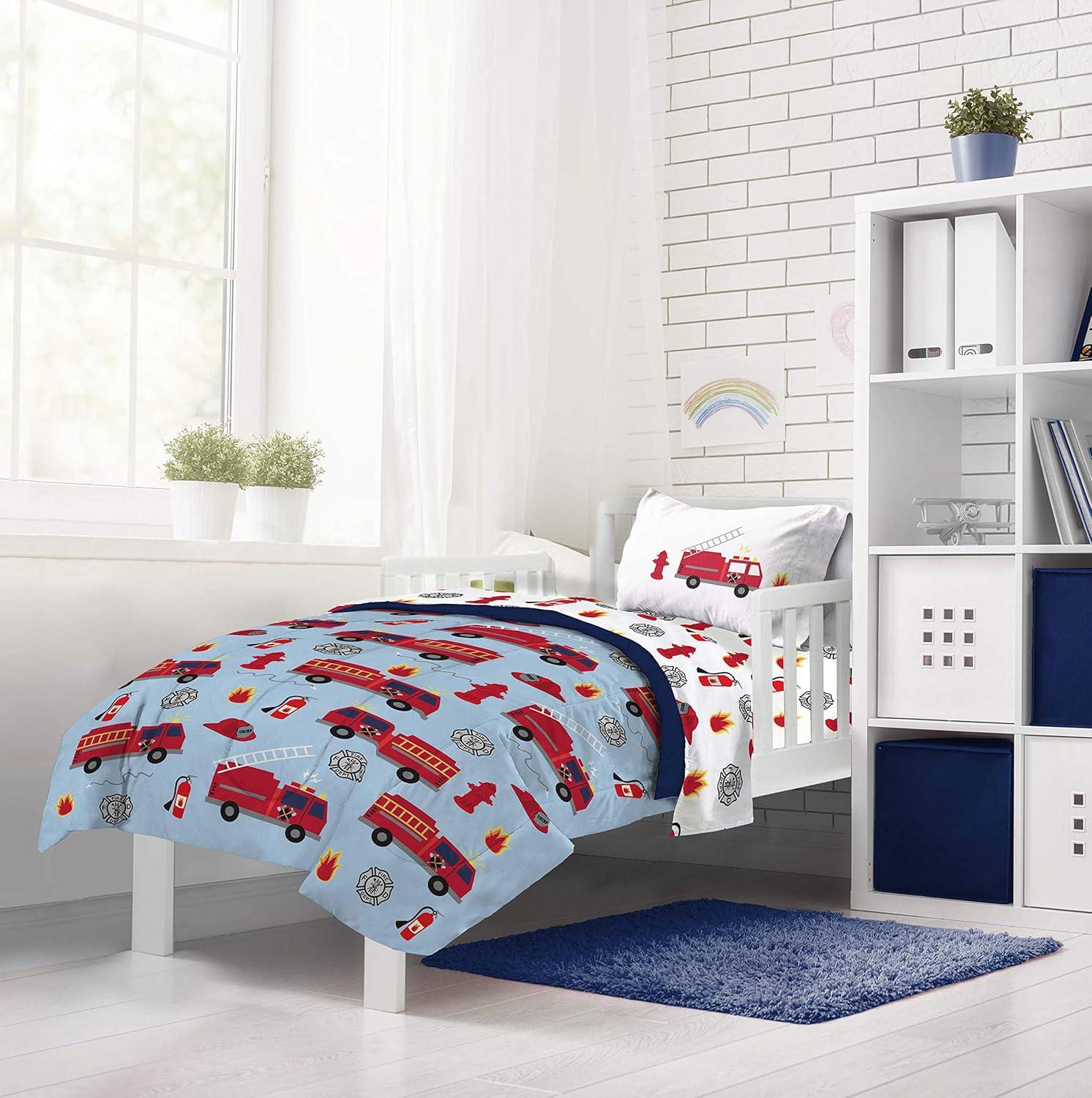 imageJay Franco Bluey amp Bingo Twin Comforter Set 5 Piece Bed Set Includes Sheet Set amp Pillow Covers Super Soft Clouds amp Stars Kids BeddingBlue Fire Truck