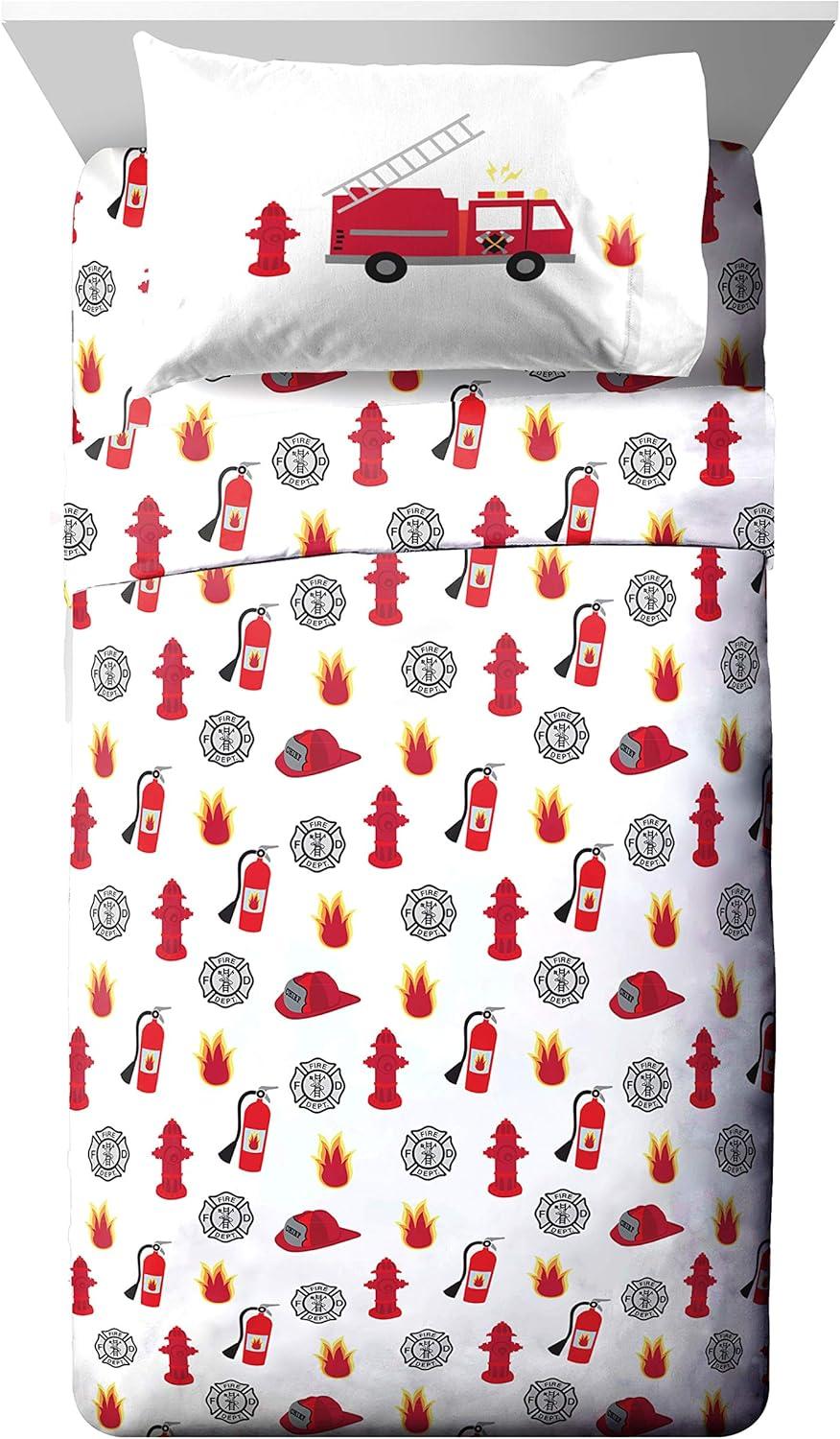 imageJay Franco Bluey amp Bingo Twin Comforter Set 5 Piece Bed Set Includes Sheet Set amp Pillow Covers Super Soft Clouds amp Stars Kids BeddingBlue Fire Truck