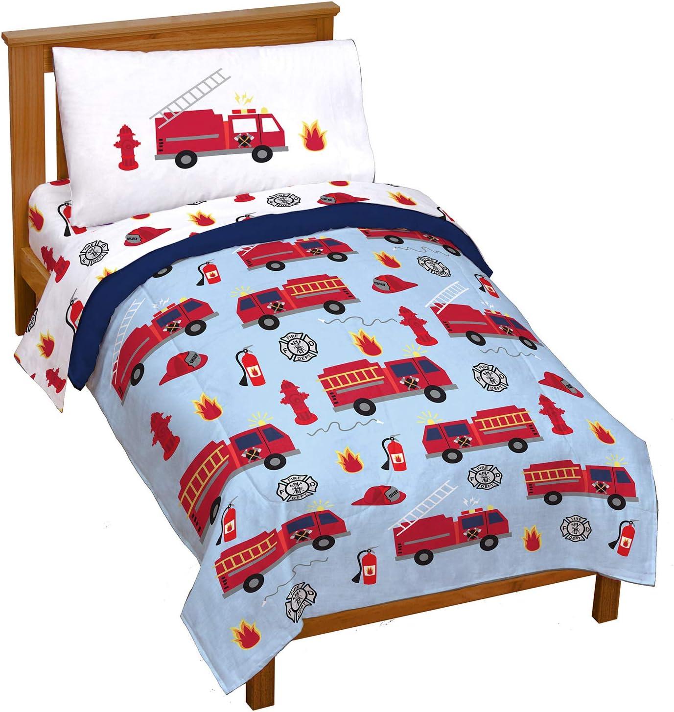 imageJay Franco Bluey amp Bingo Twin Comforter Set 5 Piece Bed Set Includes Sheet Set amp Pillow Covers Super Soft Clouds amp Stars Kids BeddingBlue Fire Truck