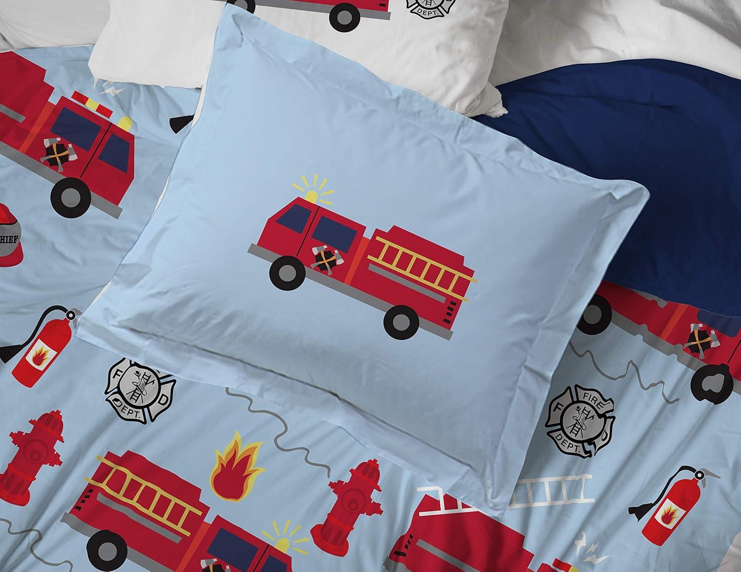 imageJay Franco Bluey amp Bingo Twin Comforter Set 5 Piece Bed Set Includes Sheet Set amp Pillow Covers Super Soft Clouds amp Stars Kids BeddingBlue Fire Truck