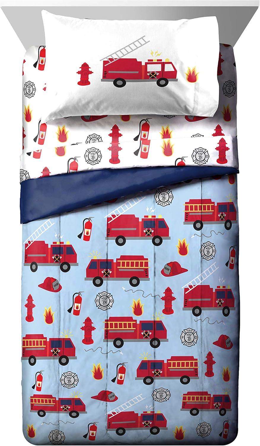 imageJay Franco Bluey amp Bingo Twin Comforter Set 5 Piece Bed Set Includes Sheet Set amp Pillow Covers Super Soft Clouds amp Stars Kids BeddingBlue Fire Truck