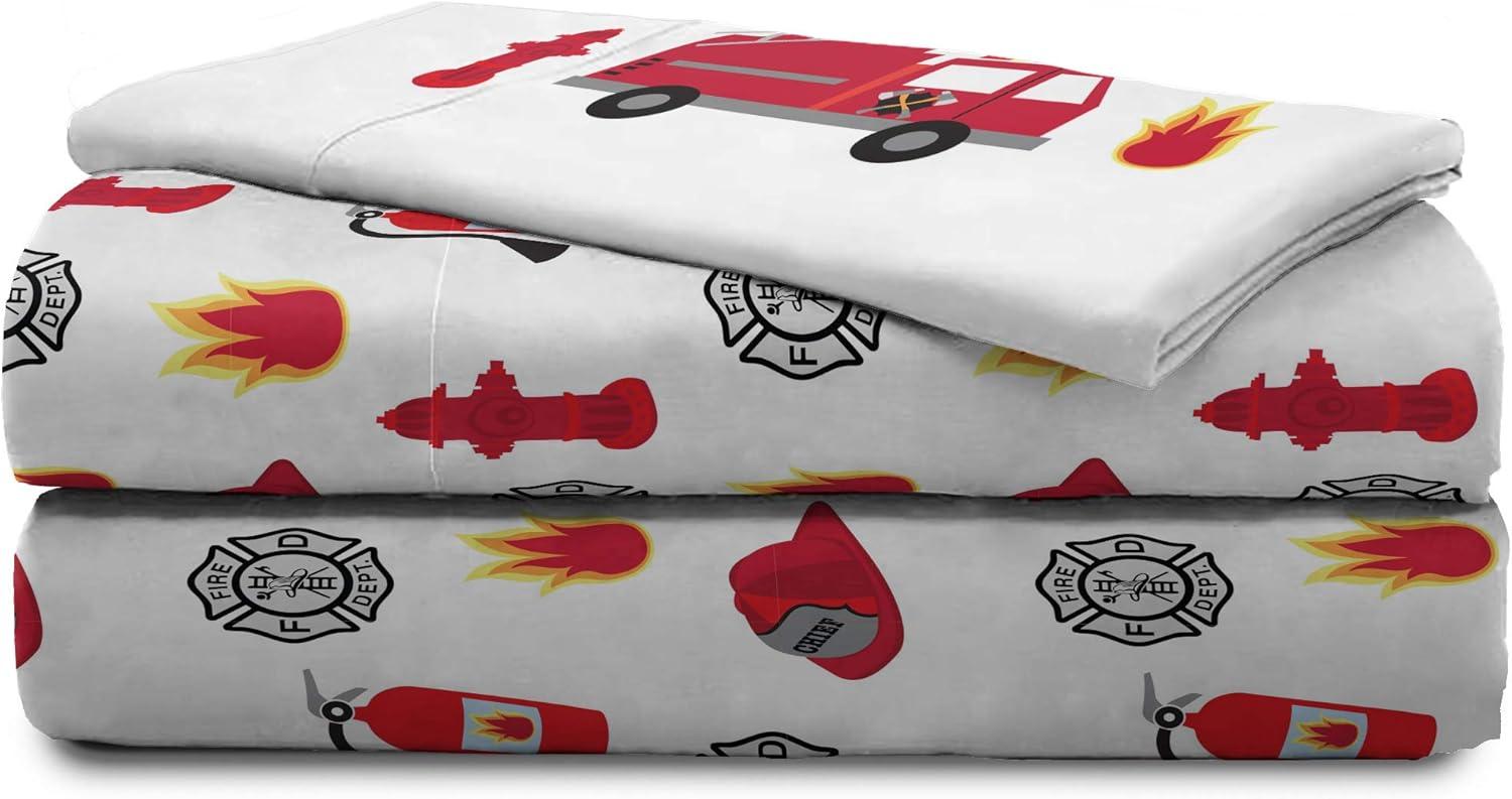 imageJay Franco Bluey amp Bingo Twin Comforter Set 5 Piece Bed Set Includes Sheet Set amp Pillow Covers Super Soft Clouds amp Stars Kids BeddingBlue Fire Truck