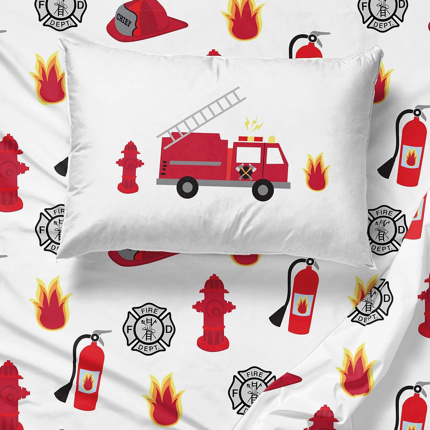 imageJay Franco Bluey amp Bingo Twin Comforter Set 5 Piece Bed Set Includes Sheet Set amp Pillow Covers Super Soft Clouds amp Stars Kids BeddingBlue Fire Truck