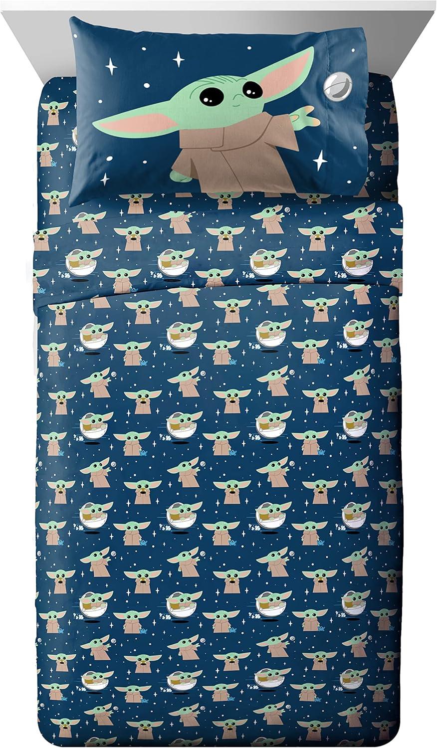 imageJay Franco Bluey amp Bingo Twin Comforter Set 5 Piece Bed Set Includes Sheet Set amp Pillow Covers Super Soft Clouds amp Stars Kids BeddingGray Mandalorian