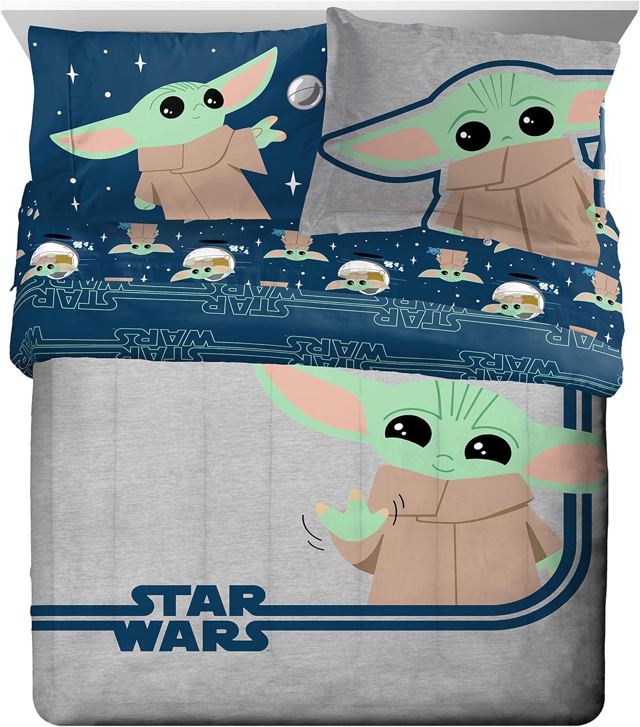 imageJay Franco Bluey amp Bingo Twin Comforter Set 5 Piece Bed Set Includes Sheet Set amp Pillow Covers Super Soft Clouds amp Stars Kids BeddingGray Mandalorian