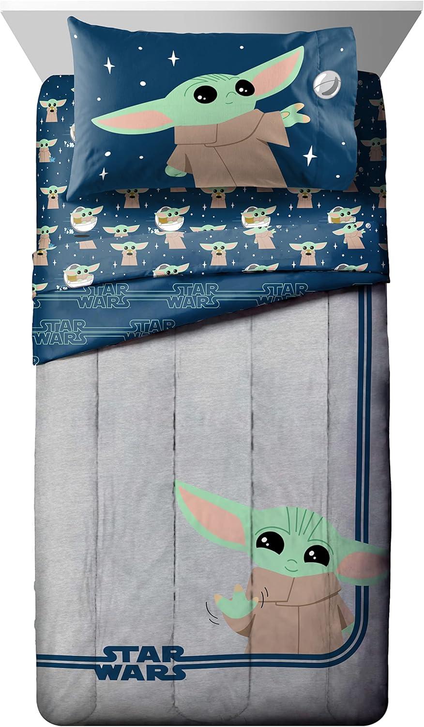 imageJay Franco Bluey amp Bingo Twin Comforter Set 5 Piece Bed Set Includes Sheet Set amp Pillow Covers Super Soft Clouds amp Stars Kids BeddingGray Mandalorian
