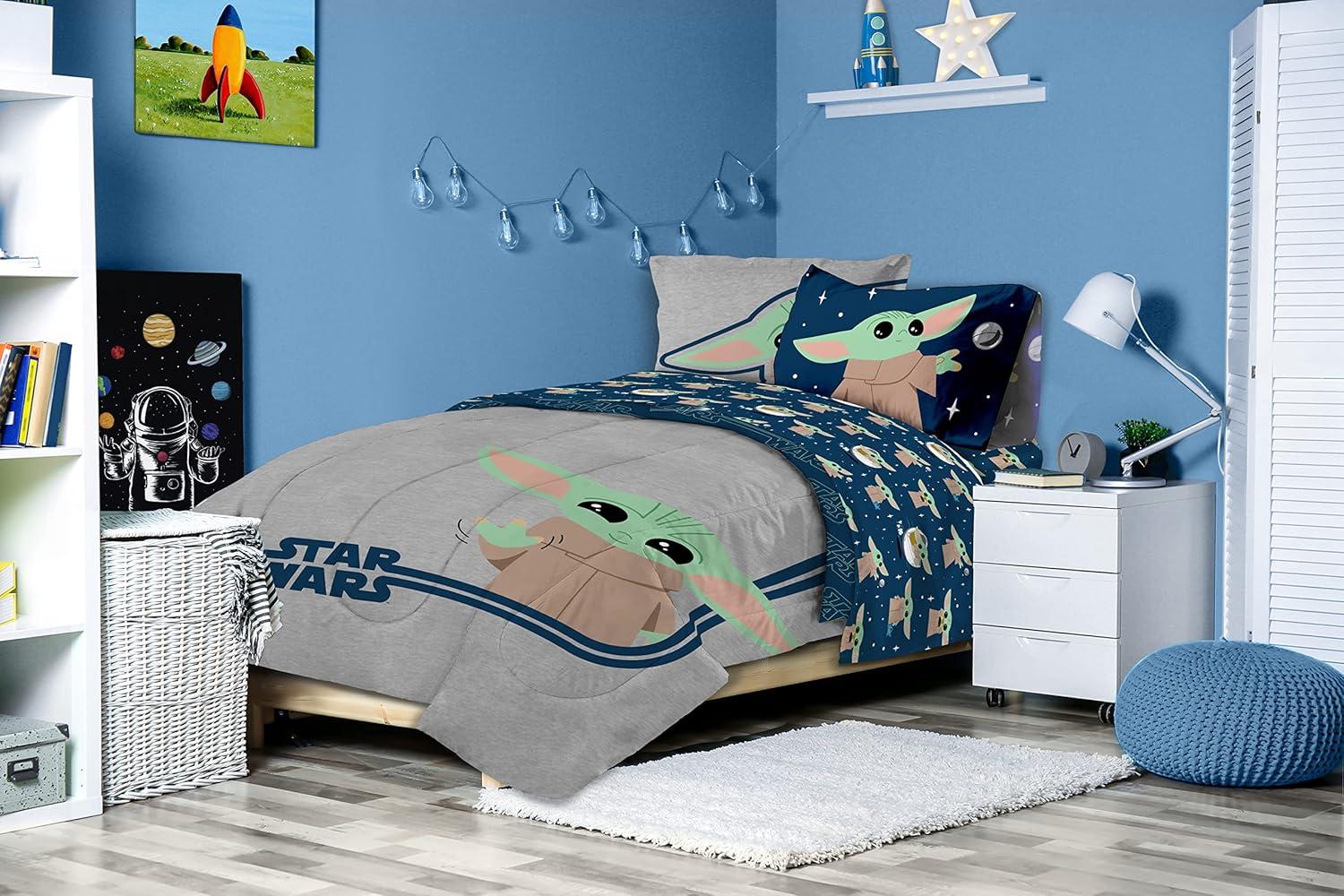imageJay Franco Bluey amp Bingo Twin Comforter Set 5 Piece Bed Set Includes Sheet Set amp Pillow Covers Super Soft Clouds amp Stars Kids BeddingGray Mandalorian